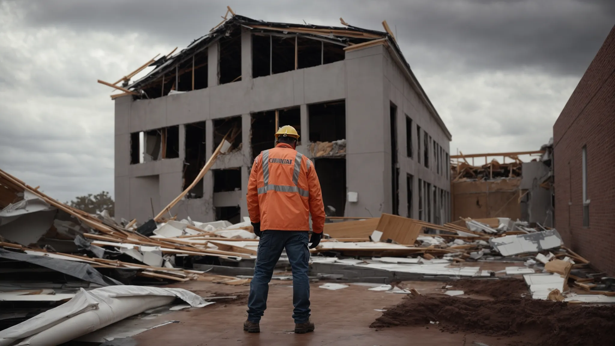 a contractor arrives at a storm-damaged commercial building ready to assess the roof.