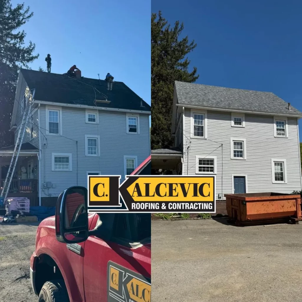 Before and after photos of house roofing renovation