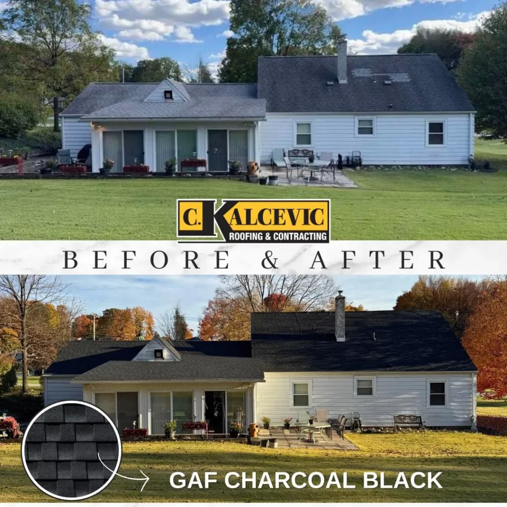 Home renovation before and after with new roof installation